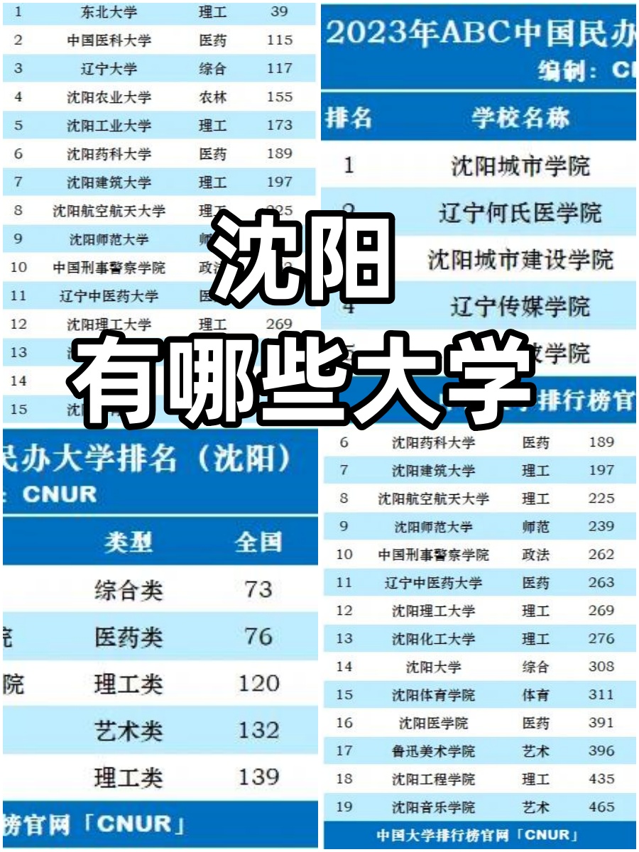 沈阳市共有19所高校上榜  其中东北大学,中国医科大学,辽宁大学,沈阳