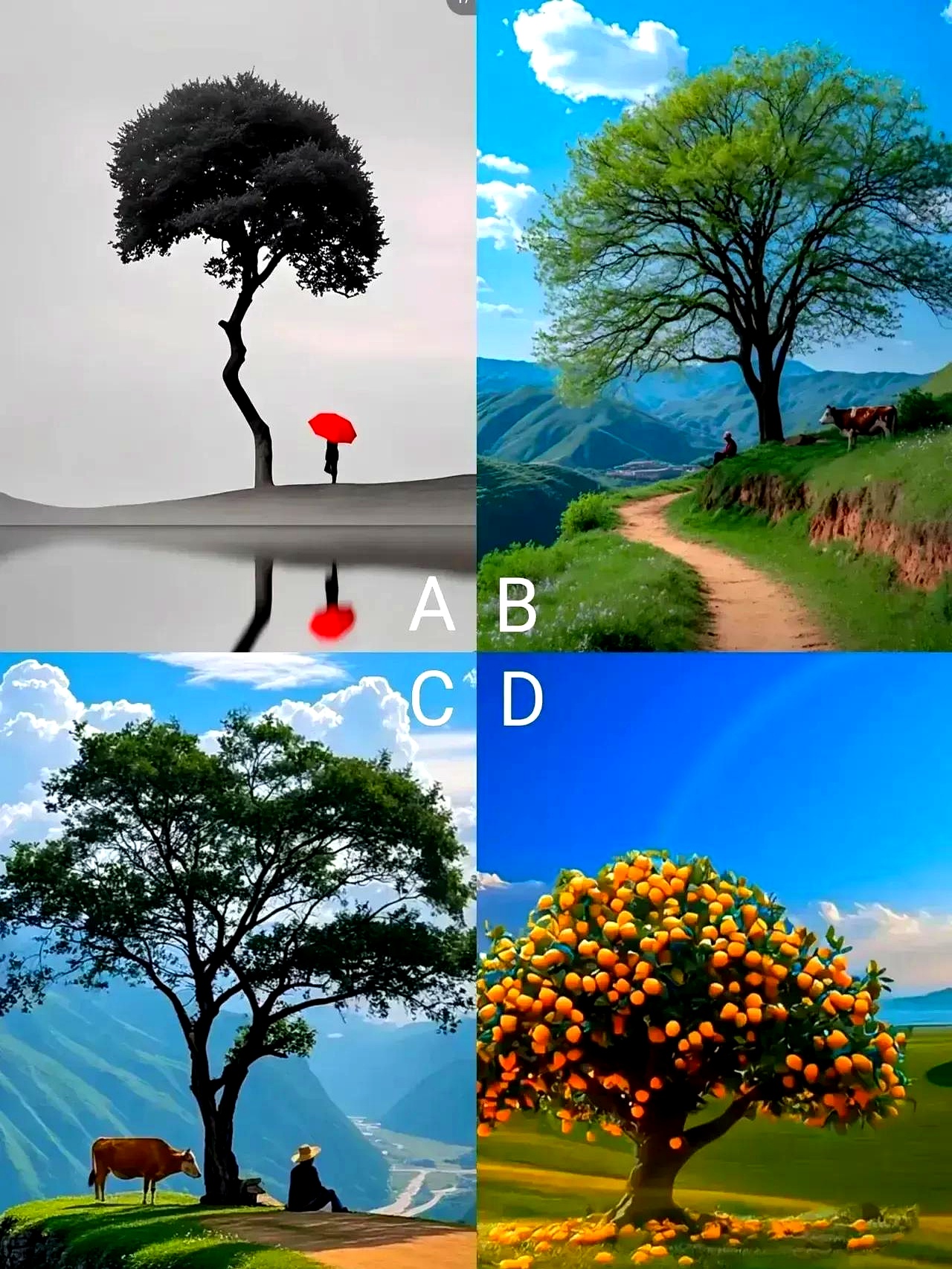 下面四幅图的大树你会选择哪一幅图的呢?