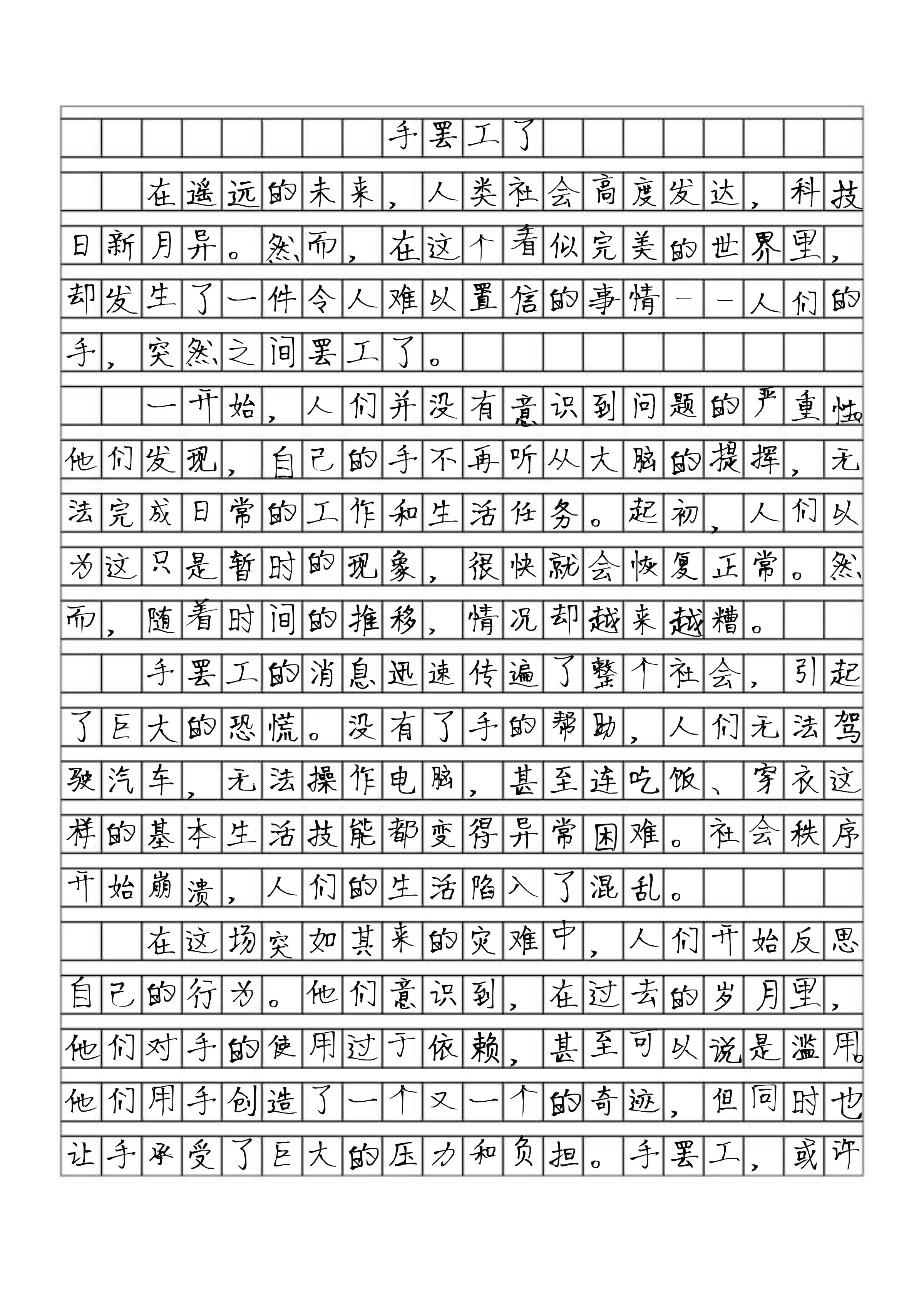 手罢工啦300字作文图片