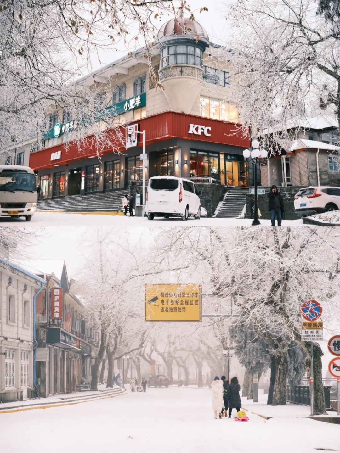 在江西沉浸式过冬 雪后的九江庐山市牯岭街犹如一幅精美的童话画卷