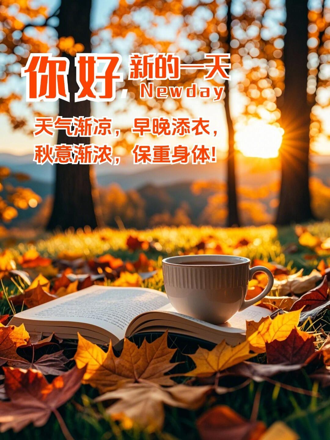漂亮的秋天早安祝福图片,秋日唯美带文字问候图片