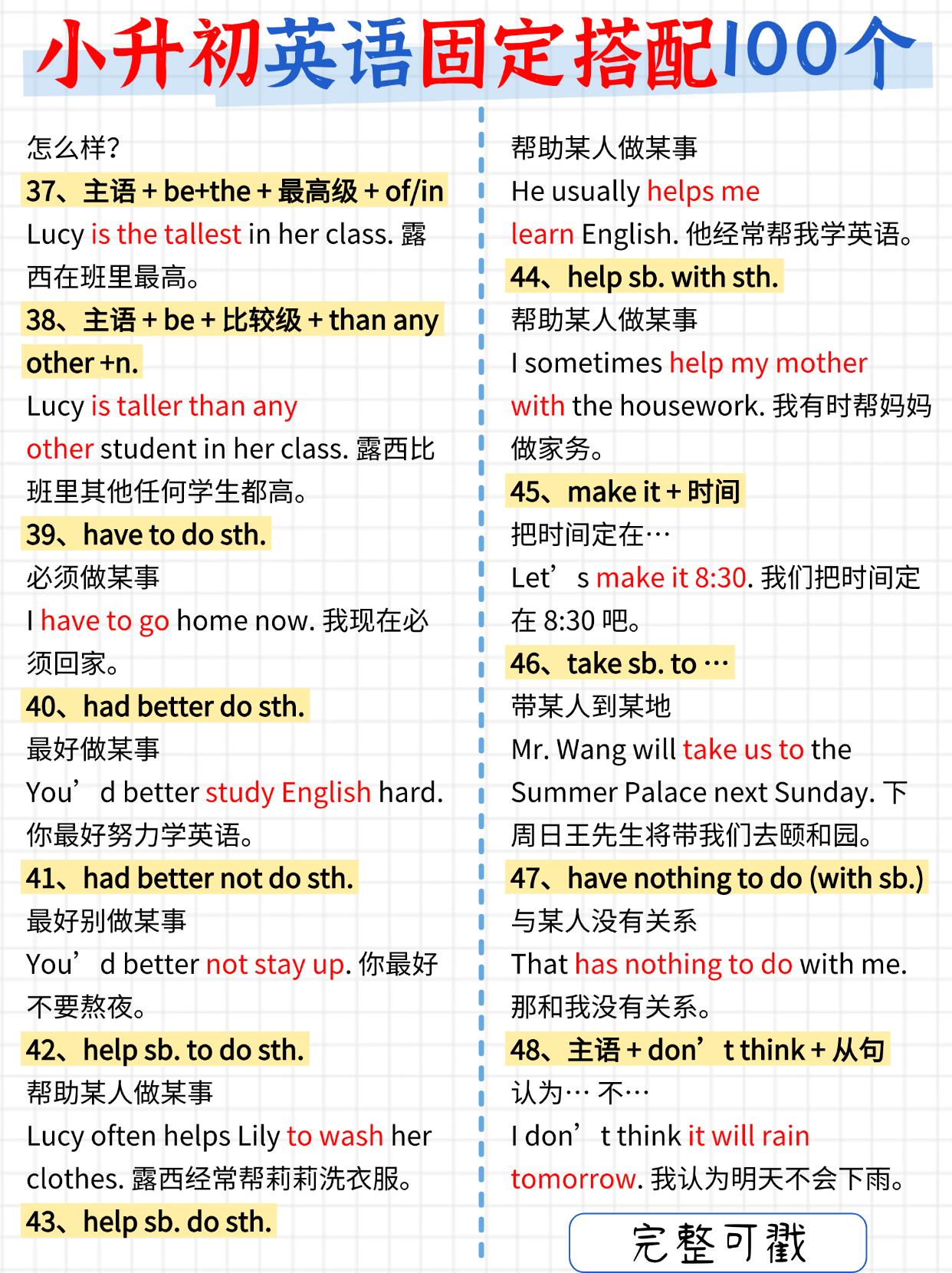 小升初英语句型专项（复合句）(英语复合句的五种基本句型初中教学)