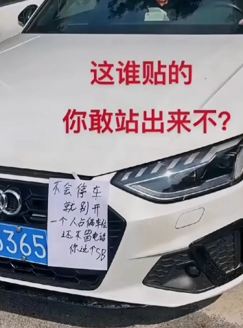 今天早晨在楼下停车场看到一个搞笑的场景,一个白色奥迪车的车头不