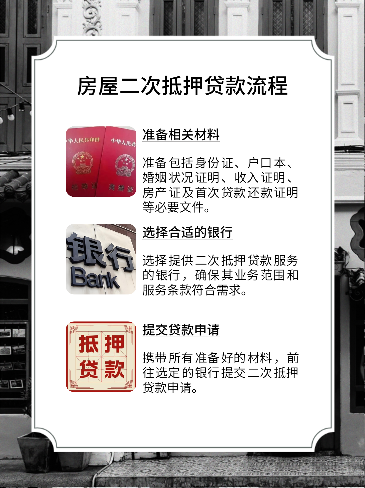 房屋二次抵押贷款流程,简单来说,就是在已经拥有一笔住房贷款的情况下