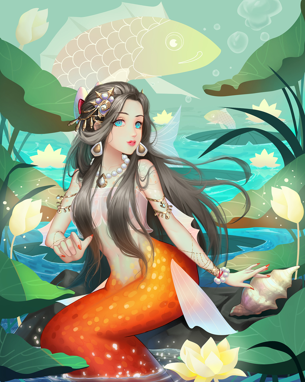 记得小时候看见一本古风插画书,里面的美人鱼让