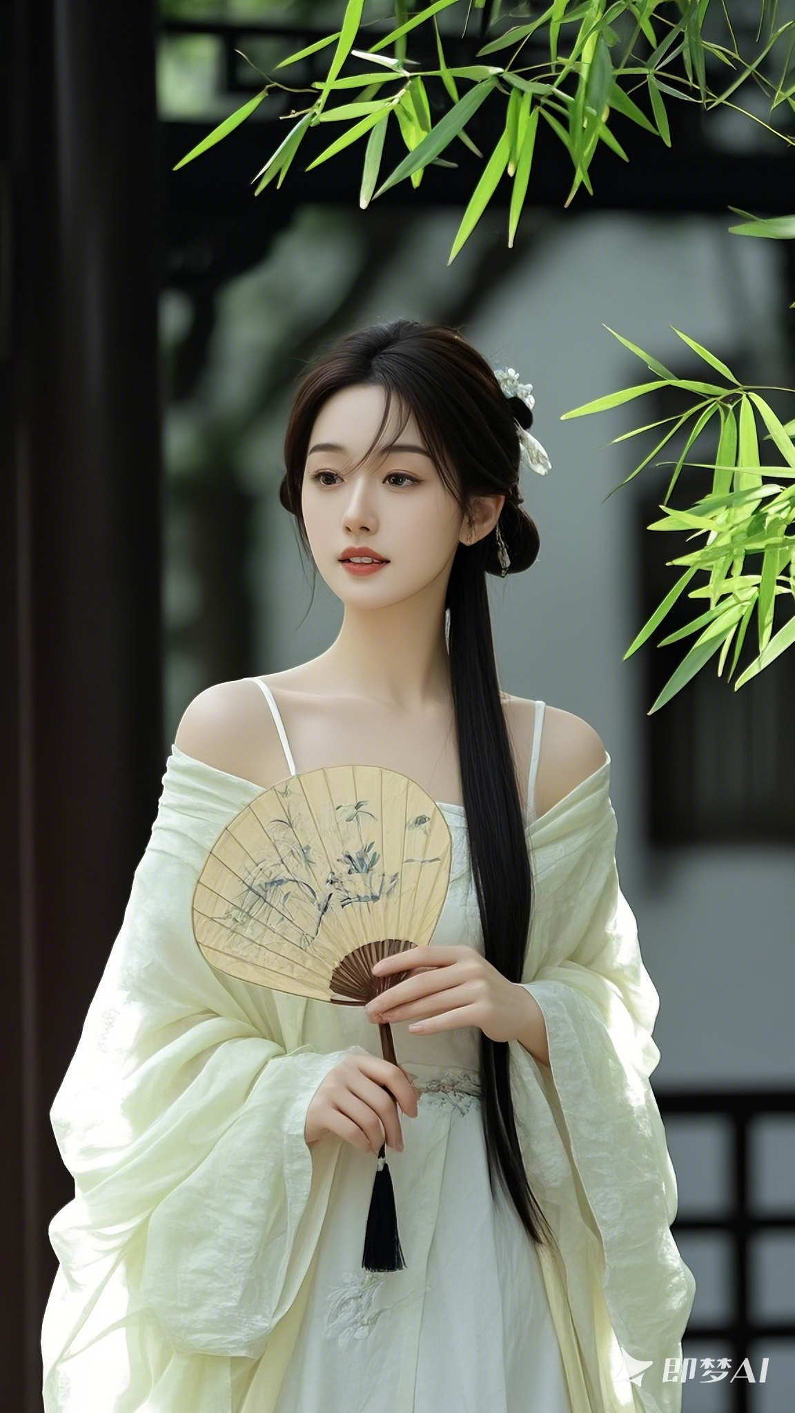 竹影下的古风佳人,温柔又恬静!