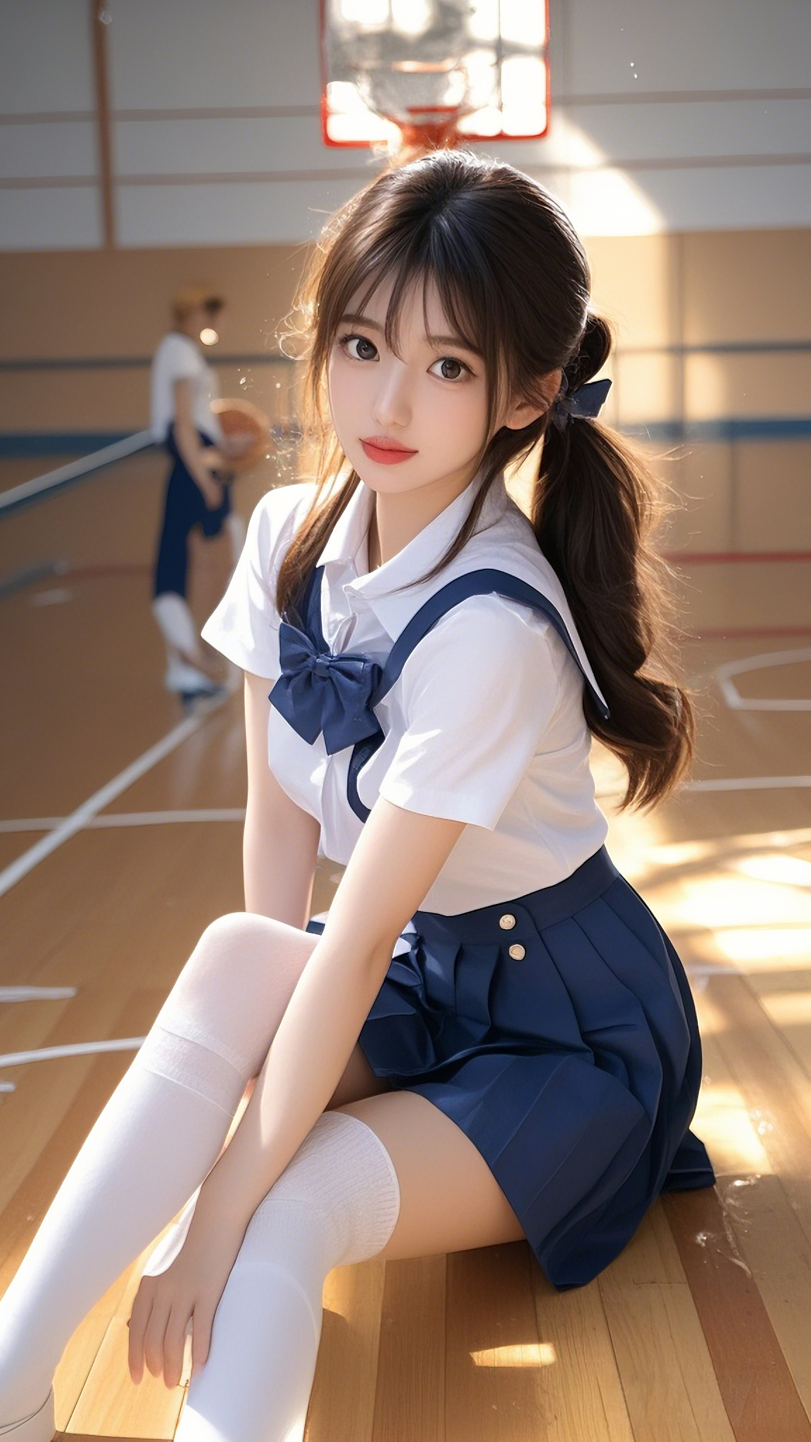 这校花级美女,在篮球场穿校坐,我直接梦回学生时代,太美了!