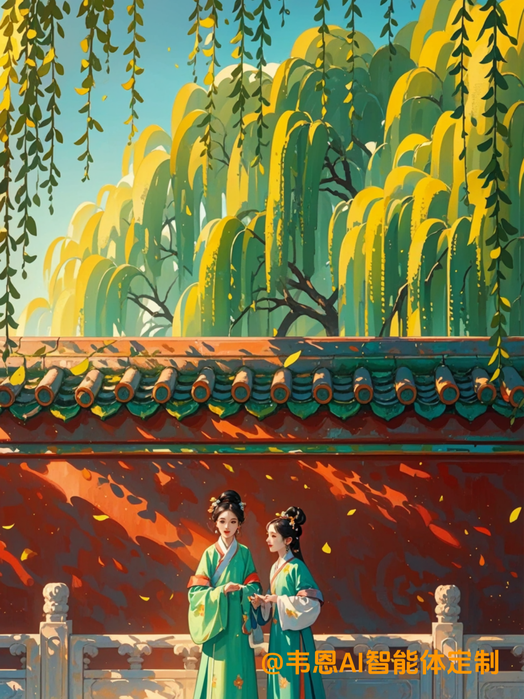 宫墙柳在微风中轻轻摇曳,似在诉说着寂寞