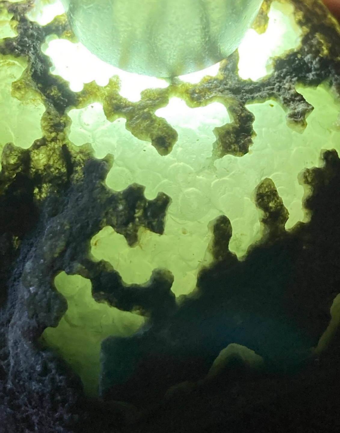 翡翠原石的晶体颗粒表面光滑洁净度,影响成品的触感顺滑持久性