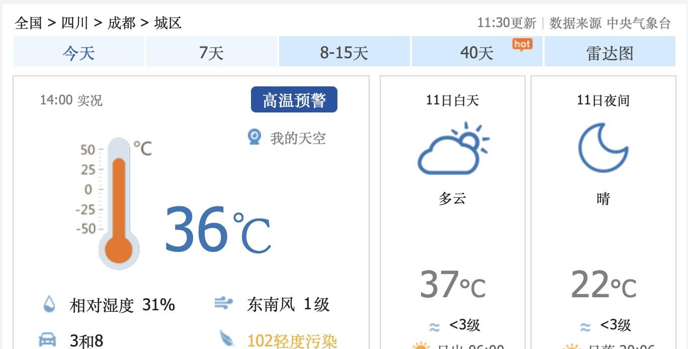 成都天气多少度预报