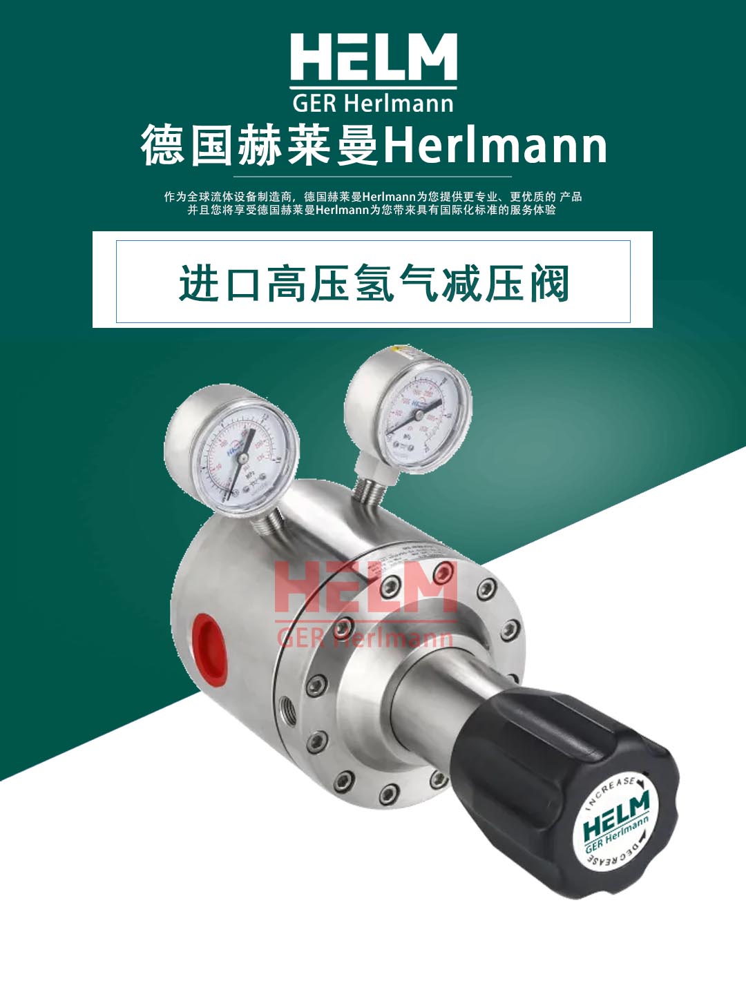 德国赫莱曼herlmann进口高压氢气钢瓶减压阀,也叫氢气瓶减压器