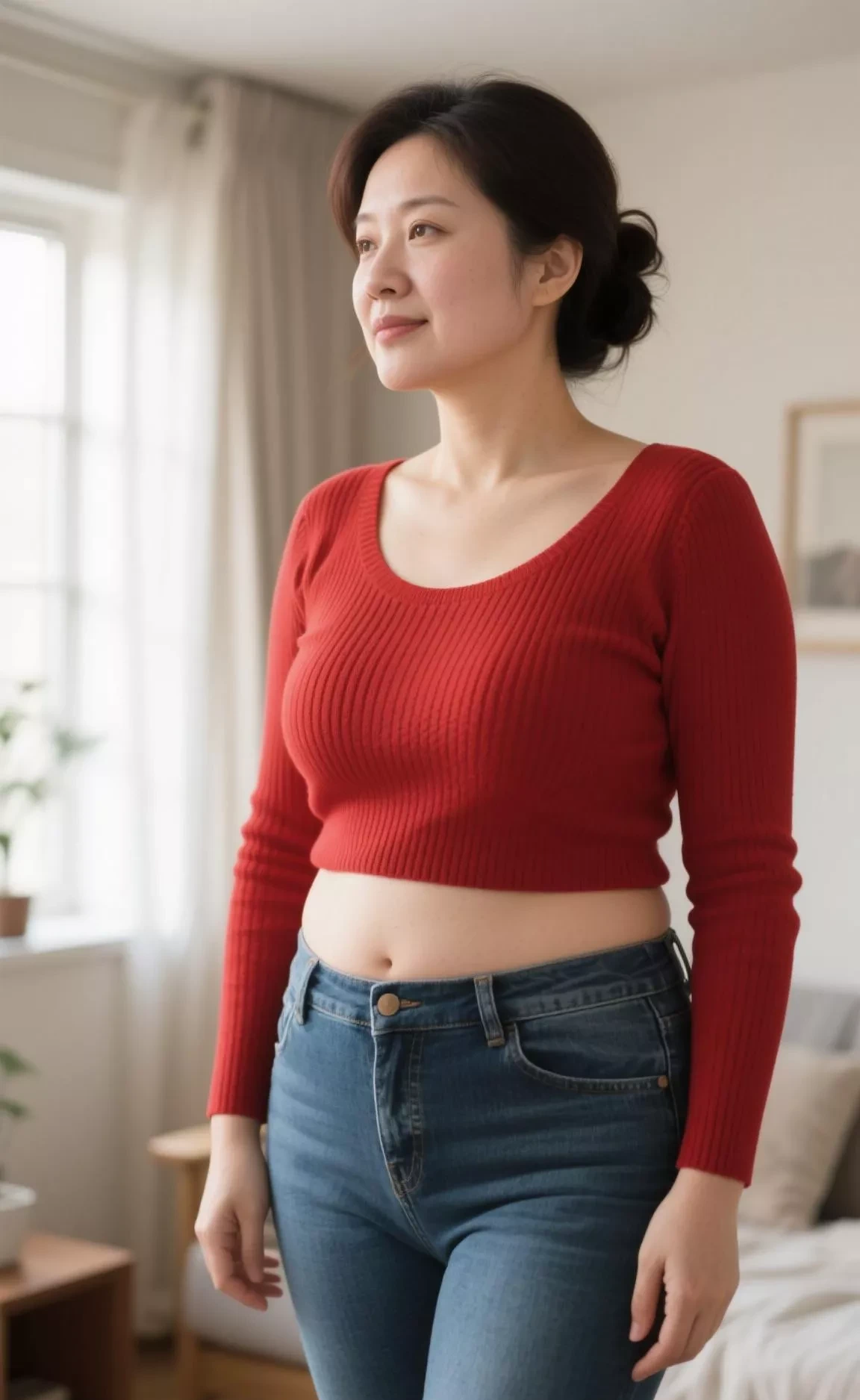 她穿着红色的衣服,像燃烧的火焰