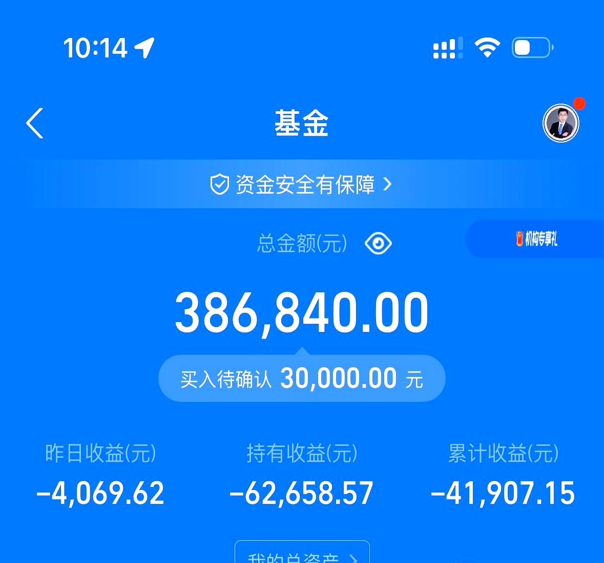 昨天基金亏了4069块,总共亏了41907块