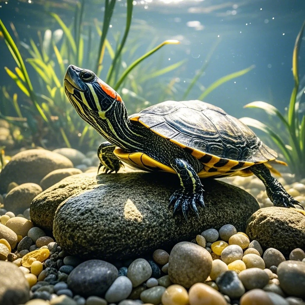 动物世界,条形红色斑块,巴西红耳龟 以下是对巴西红耳龟的简单介绍