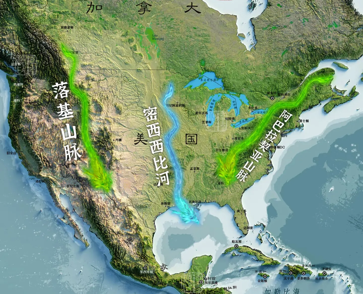 美国的遗憾,因为缺少东西向的山脉,中部空荡荡的全是大平原,气候和