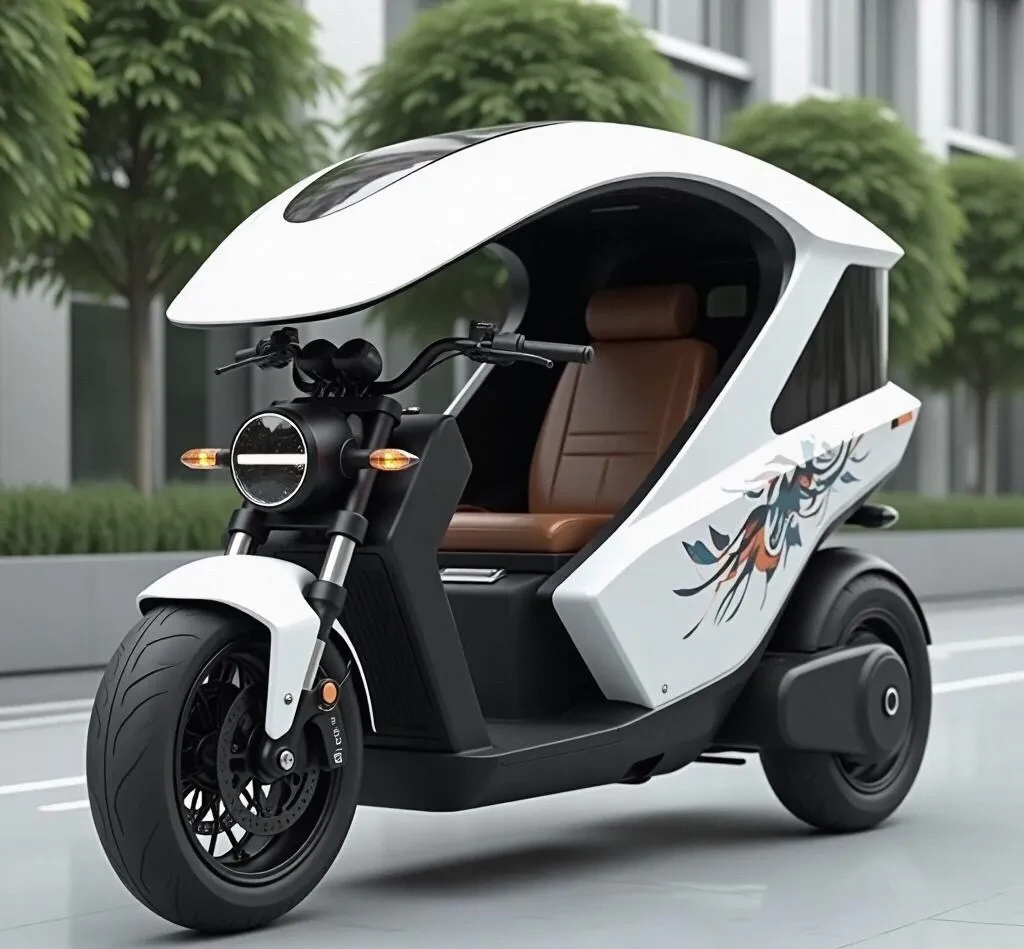 这辆薄荷绿配上活力橙的三轮电动车,简直完美符合我的审美,独特的外形