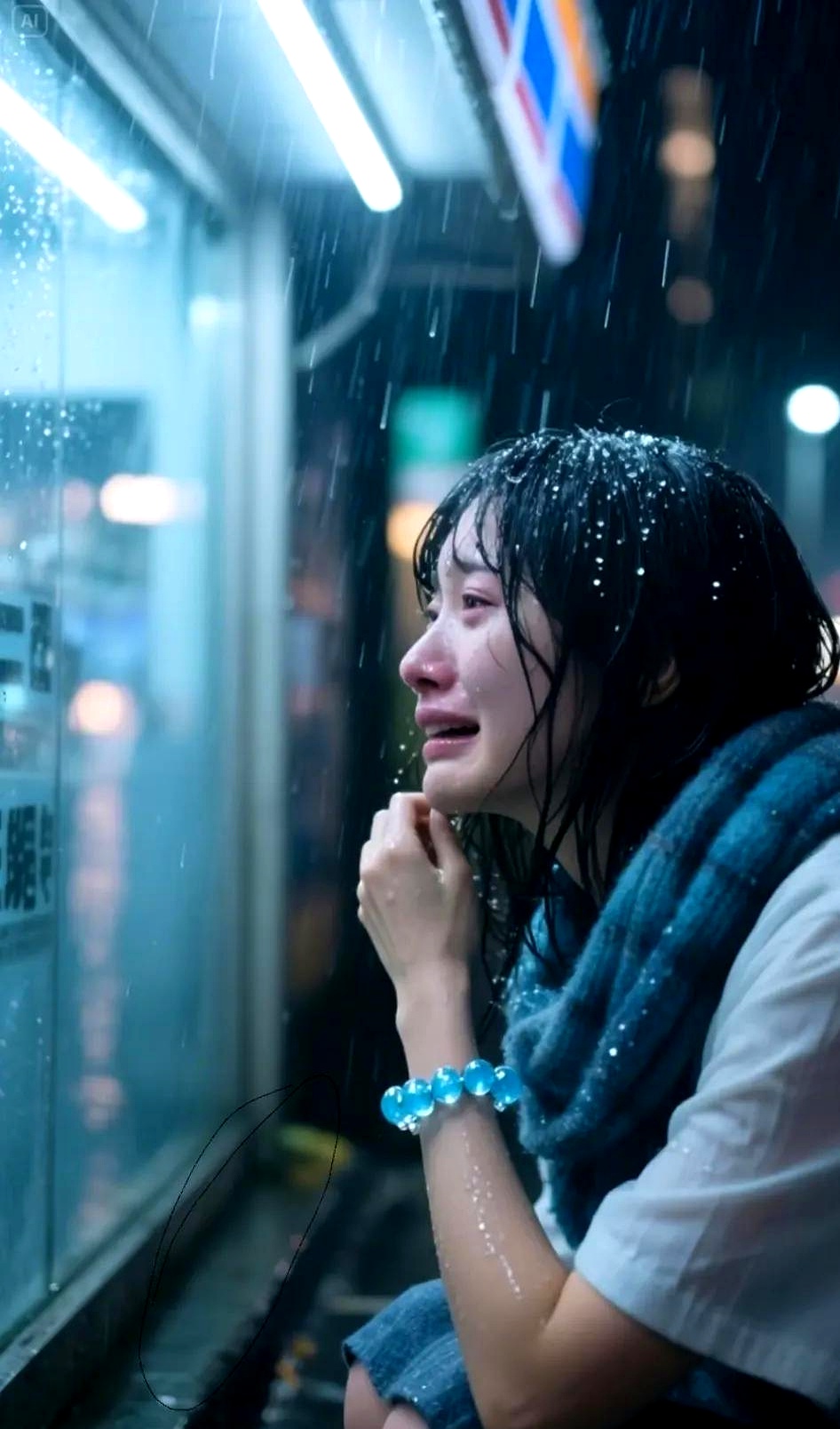 回绝她电话,漠视她的要求,然后这位女子崩溃了,直接赤脚在大雨中痛哭