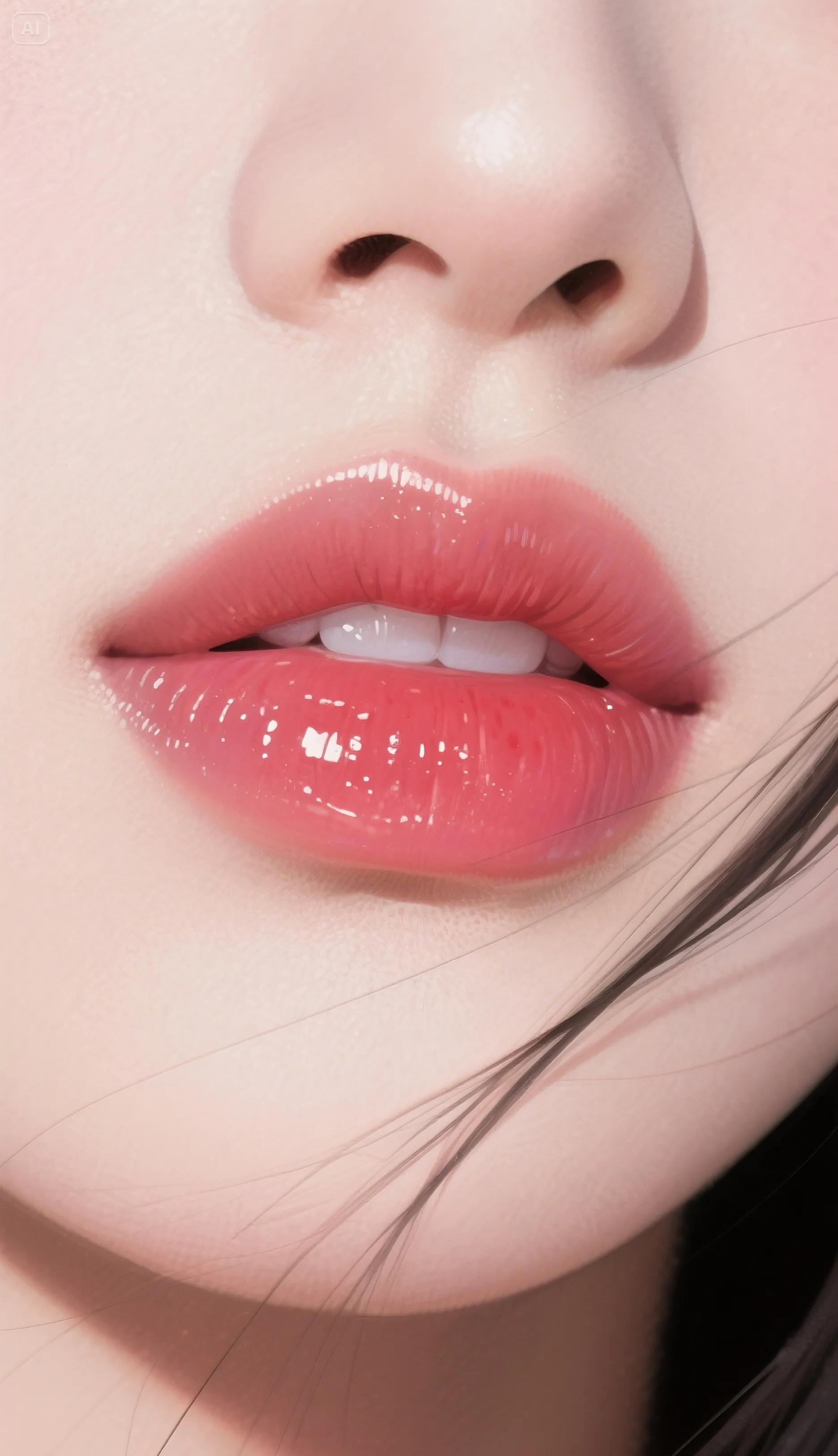 上嘴唇有个明显的m型,唇珠鼓鼓的,下嘴唇也挺有料的,就像嘟嘴卖萌的