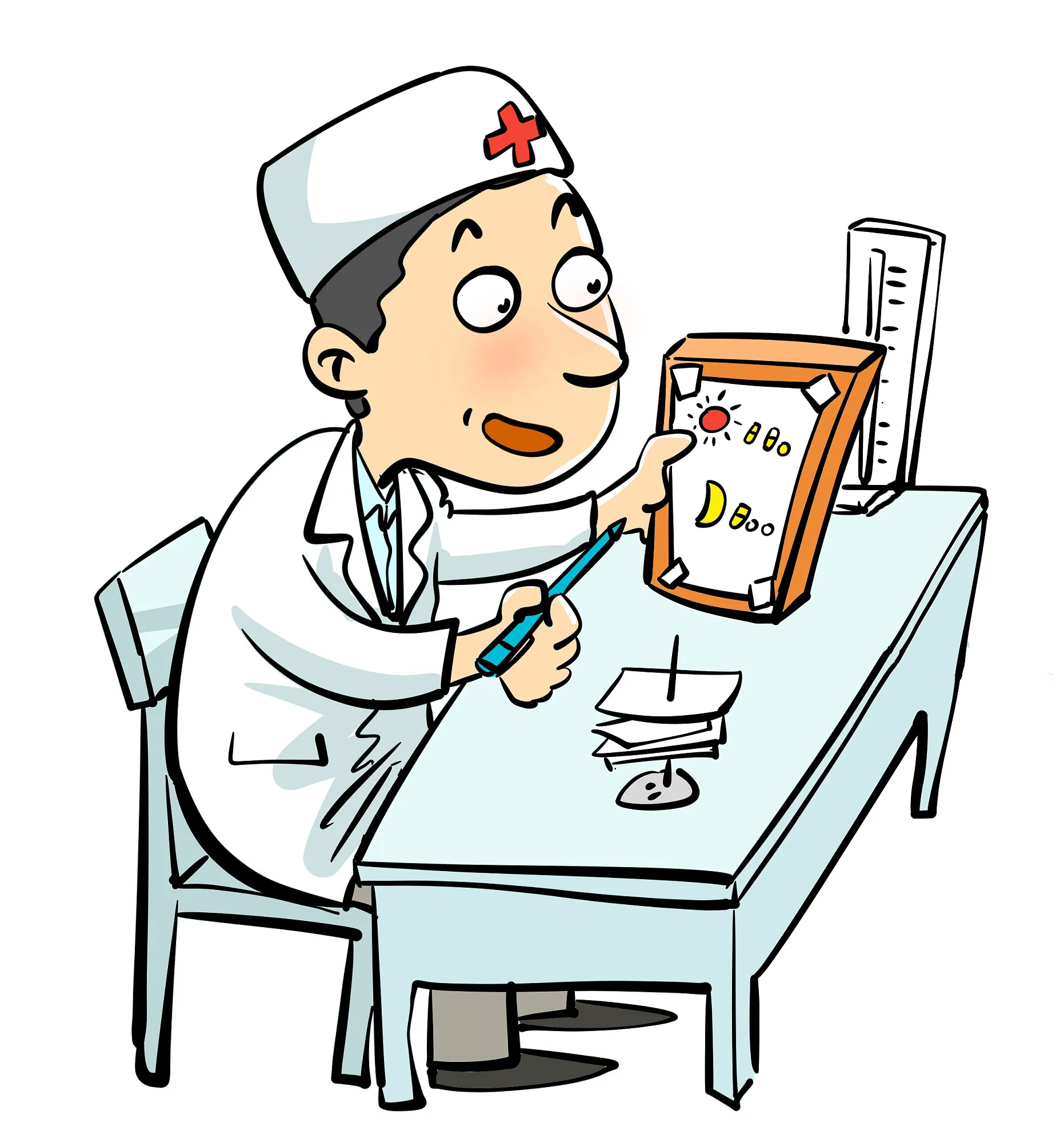 李四感觉身体不舒服,一早来到医院看病,医生问:你哪里不舒服?