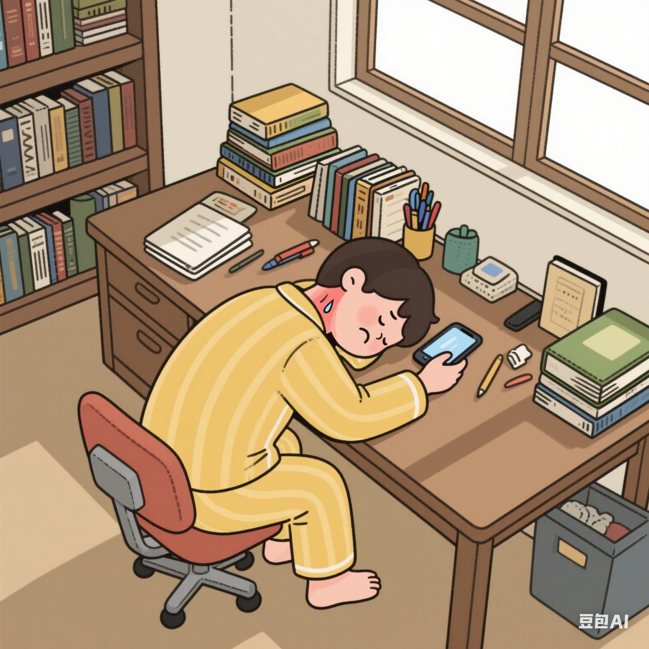 如骨骼因缺乏刺激而变得懒惰元素动漫图关于躺平和焦虑的平面风插画