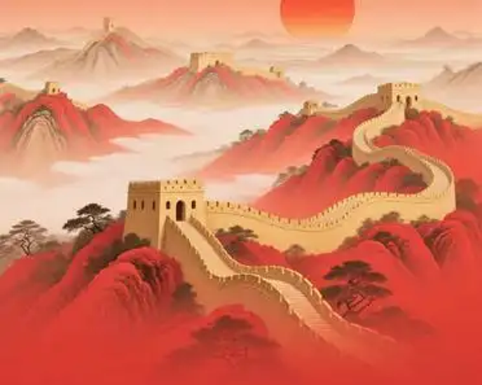 背景有山有太阳白天红色长城背景图片长城太阳图片大全高清图片太阳照