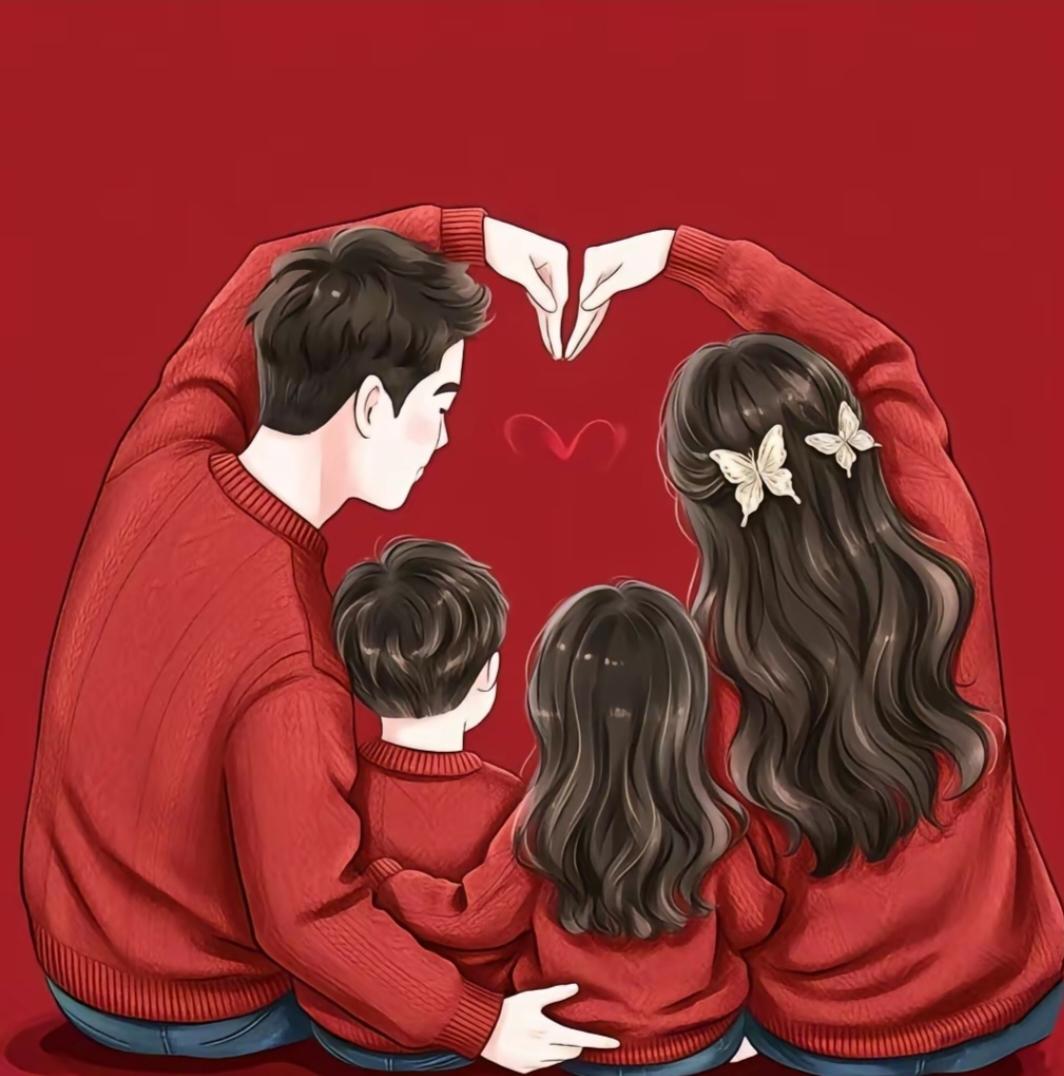 2025亲子头像来了 一家四口爱心手势,温暖幸福瞬间.#动态连更挑战