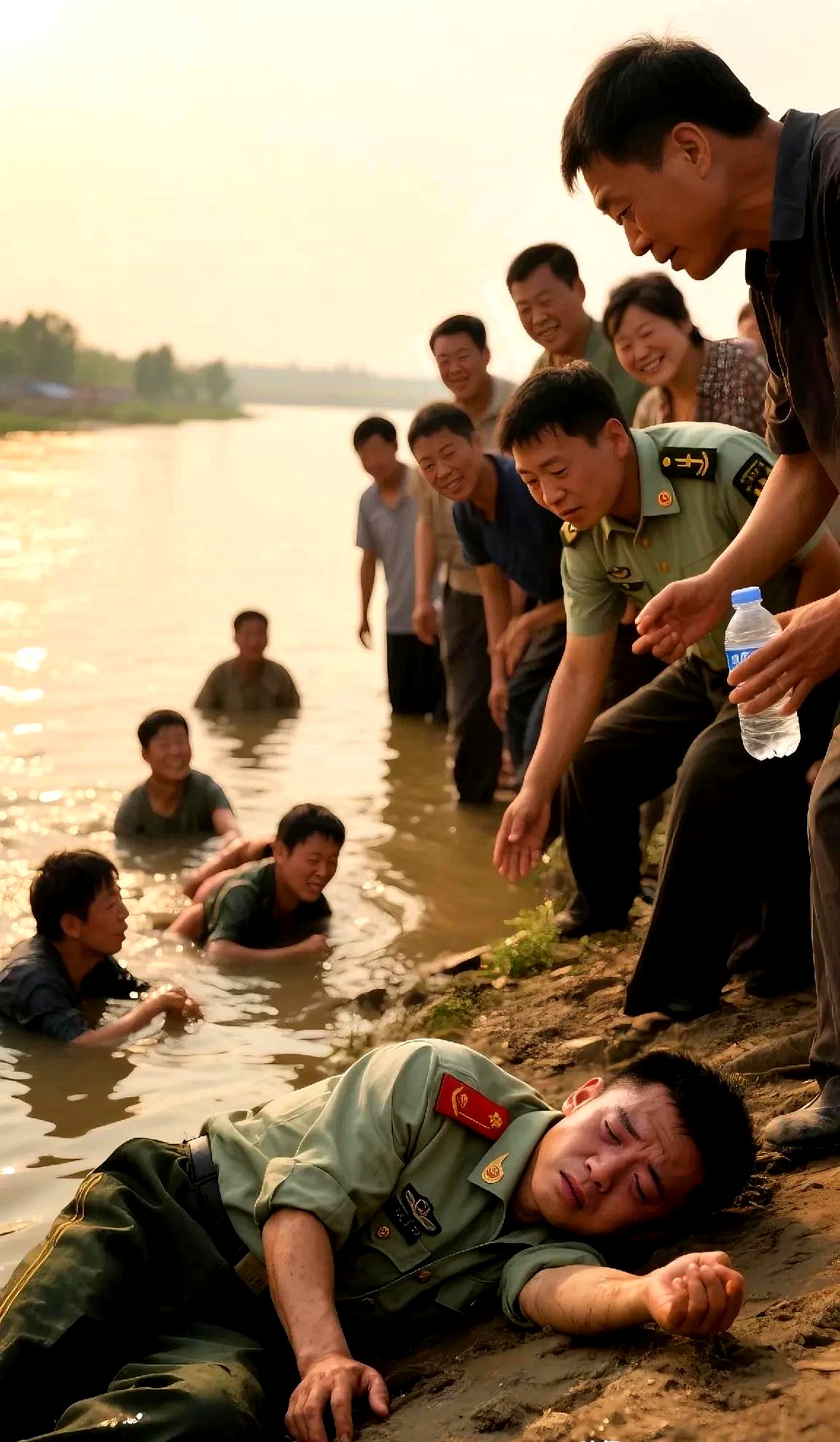 同时,也有好心的路人跳进水里想救人,但可惜的是,跳河的夫妻不