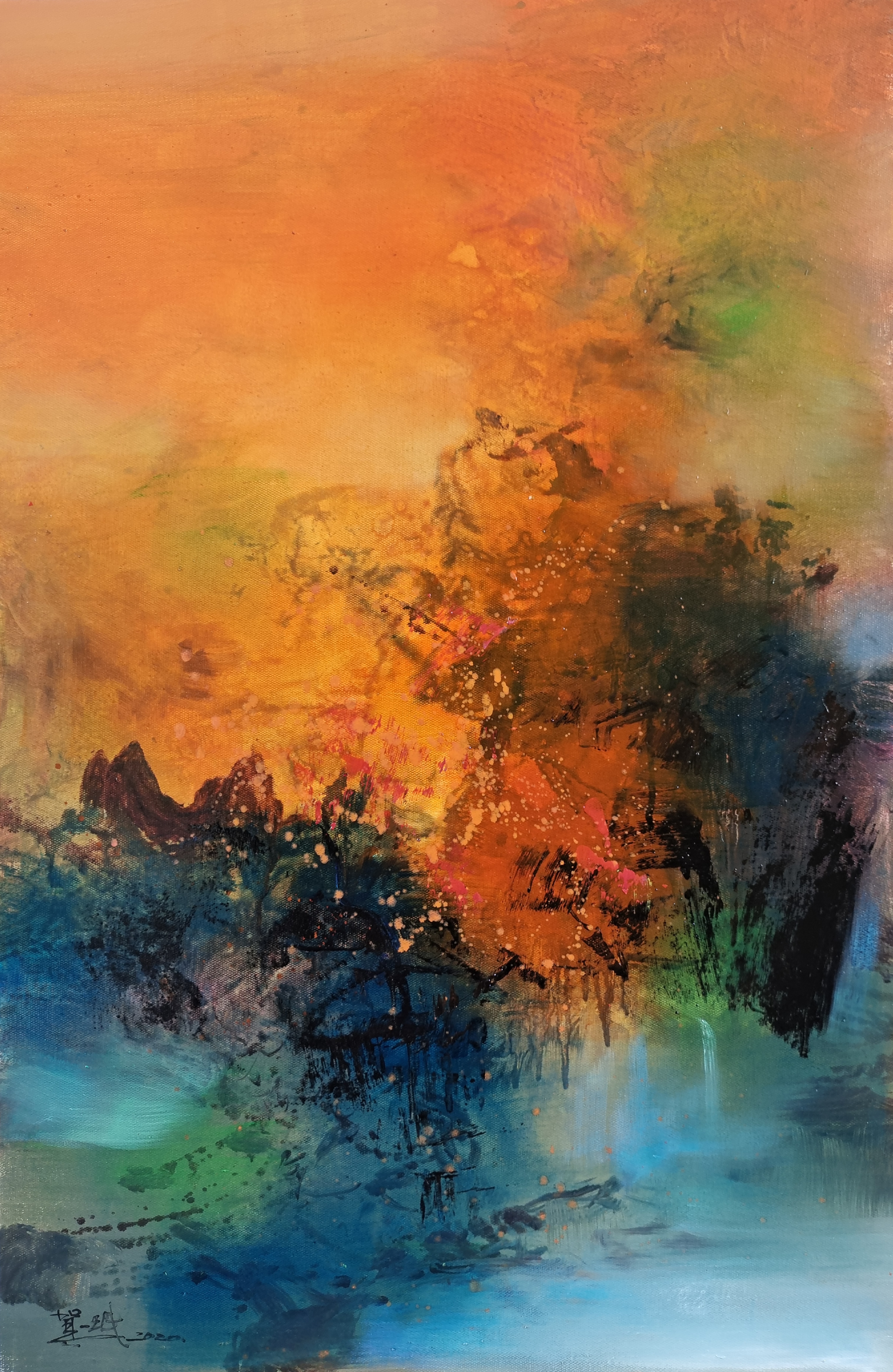 他的作品融合东方水墨气韵与西方抽象激情,创造出跨越文化的艺术对话