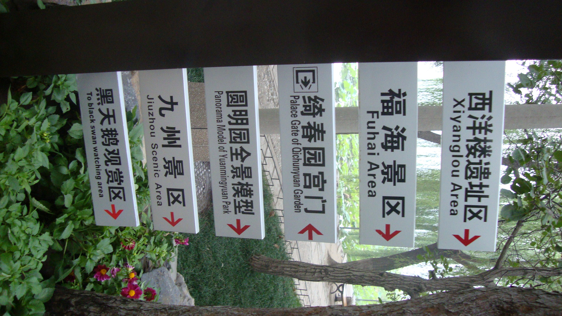 圆明园遗址公园内的指示牌,介绍了园内主要景区: 西洋楼遗址区:园内