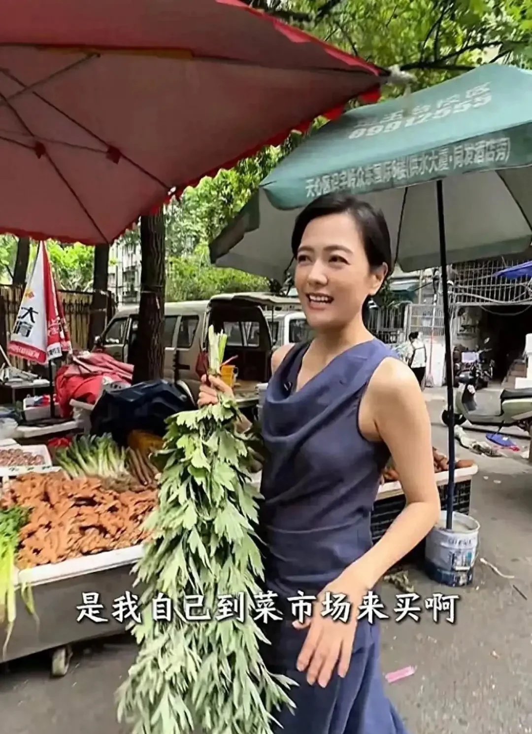 湖南台主持一哥汪涵老婆素颜逛菜市场买4元一把艾草挂别墅门口真接地