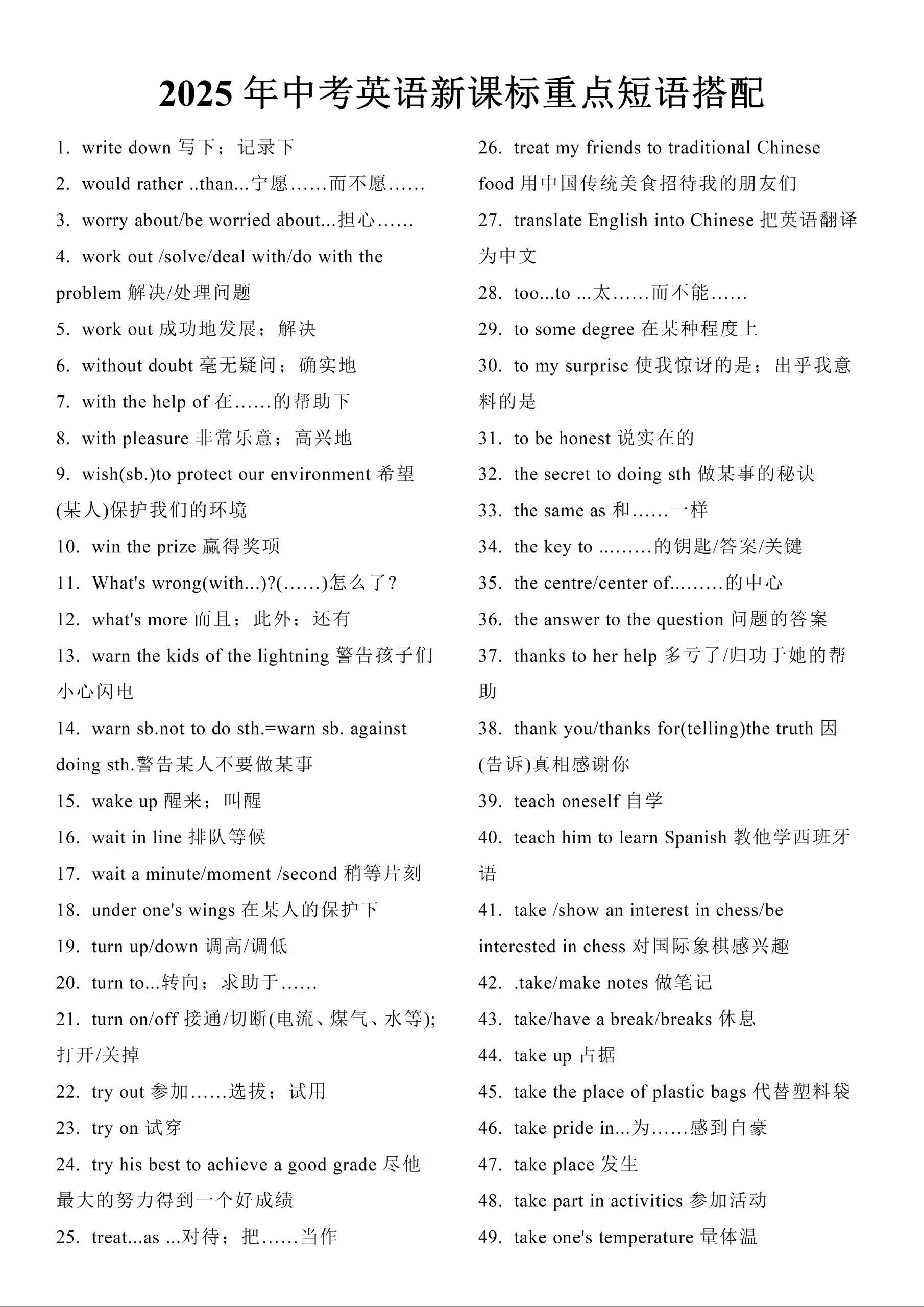 九年级上册，英语重点短语总结(九年级上册英语人教版第2单元重点短语)