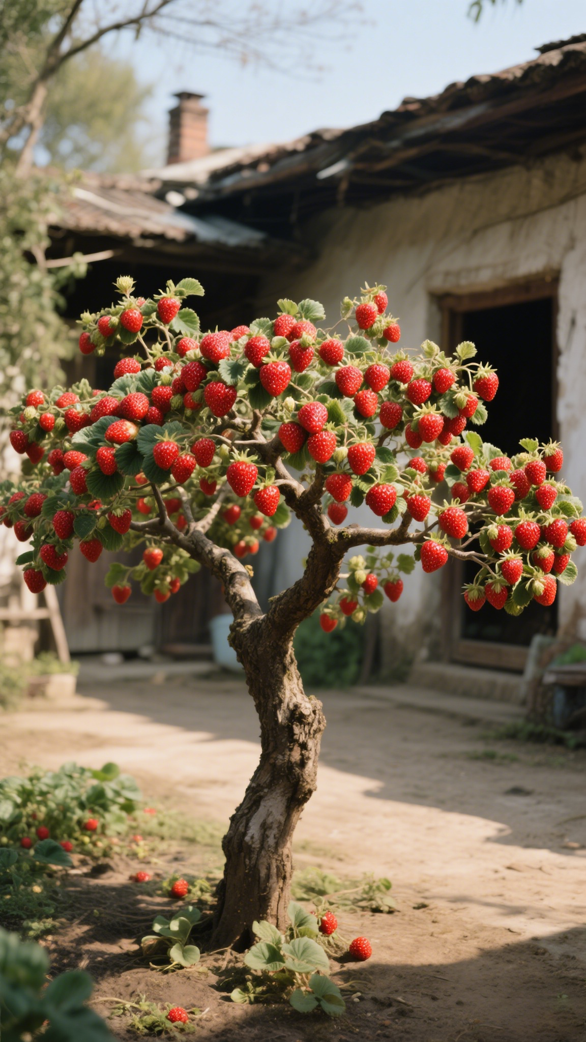 这技术还得是ai,草莓"嫁接"上树,真想尝尝这味道!#ai画虎烂