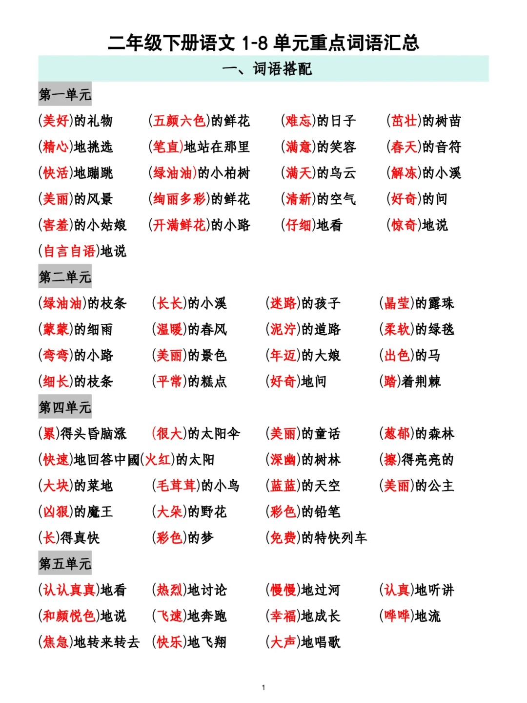 8 单元重点词语汇总