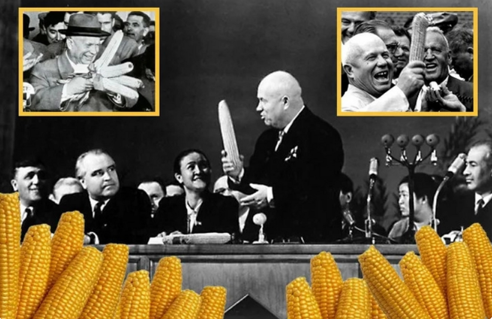 近视人物的视觉辅助",1955年苏联"玉米运动"的宣传海报.