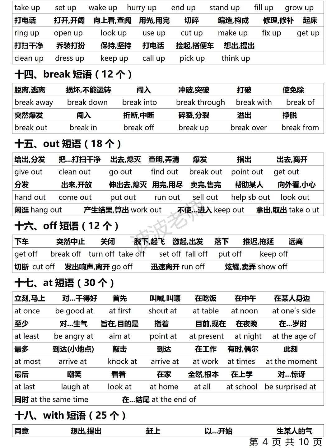 put的短语