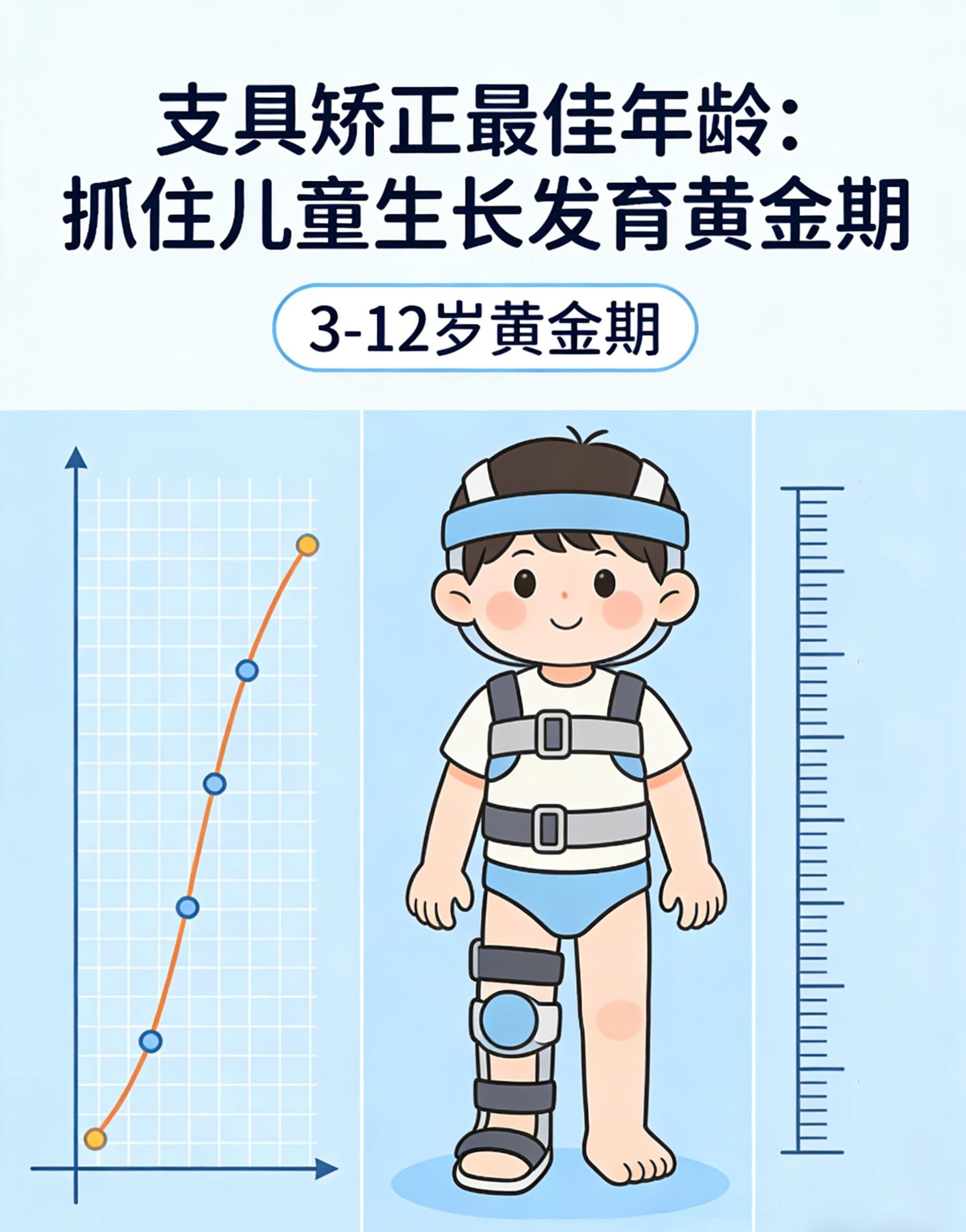 支具矫正最佳年龄通常在3至12岁此时骨骼未闭合可塑性强矫正效果