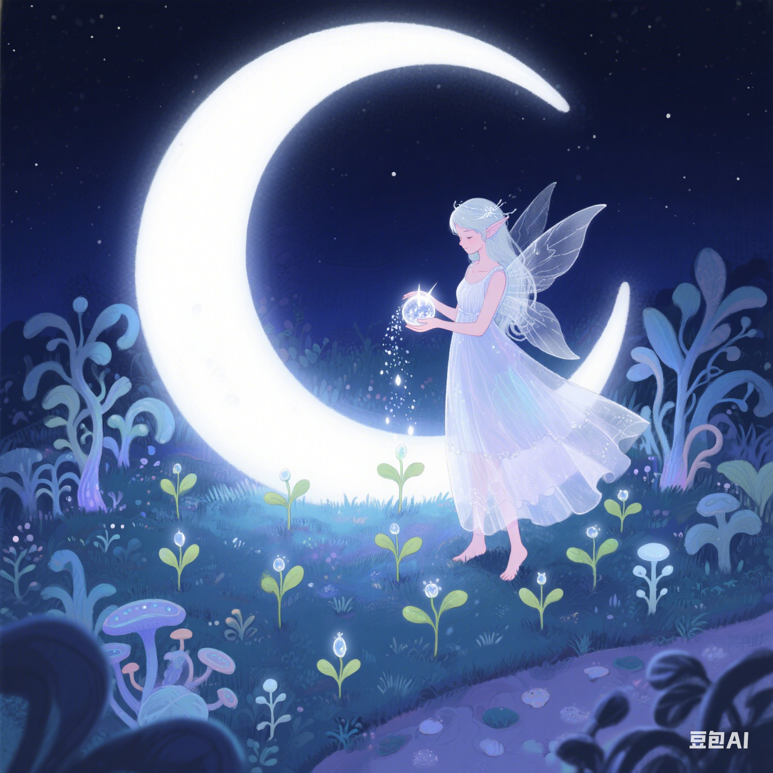 月亮精灵悠悠为了让花园重新焕发生机,在每个月圆之夜收集月光精华,种