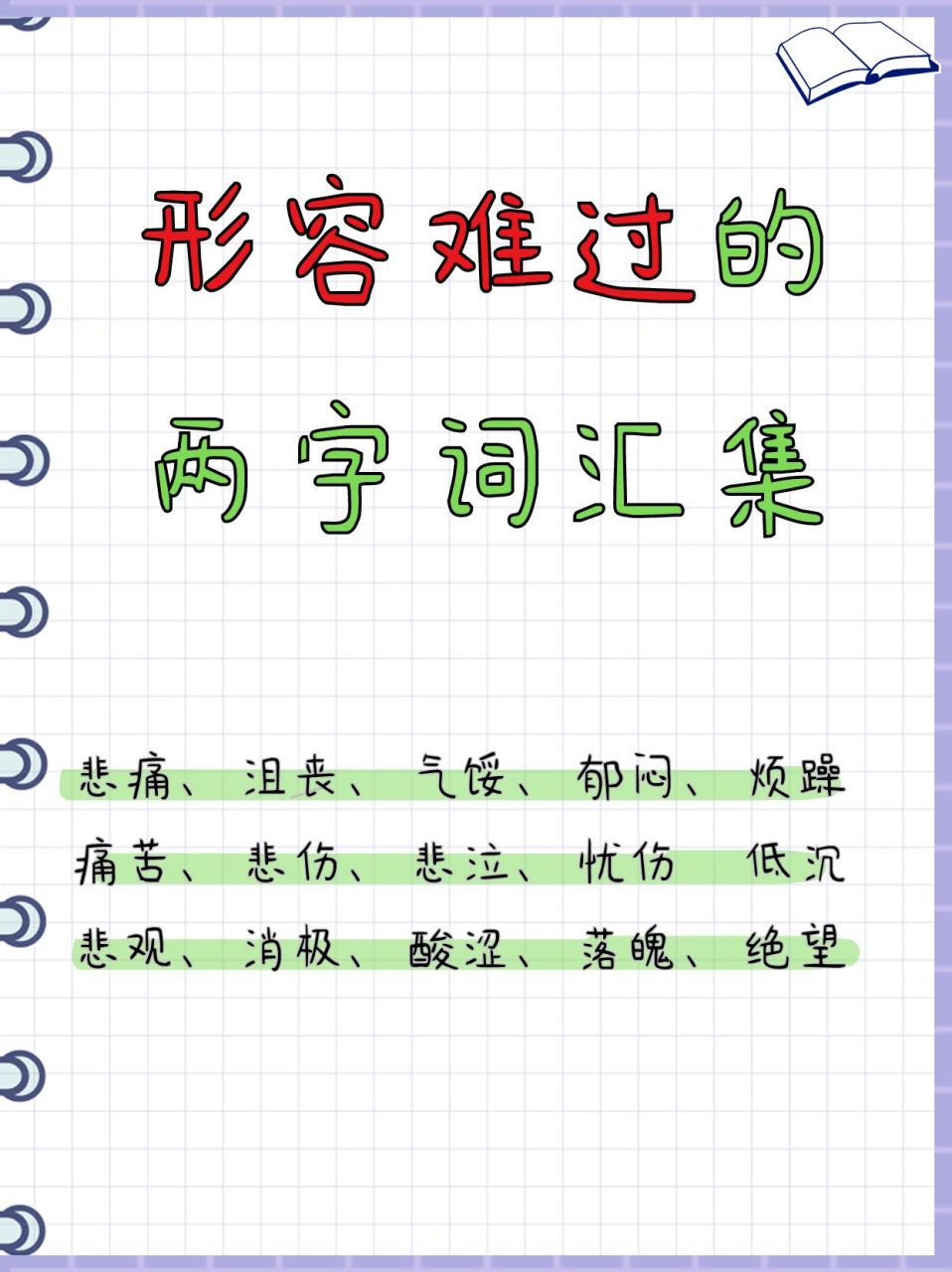 形容难过的两字词汇集  生活中难免会有些时候,心情低落,情绪不佳.