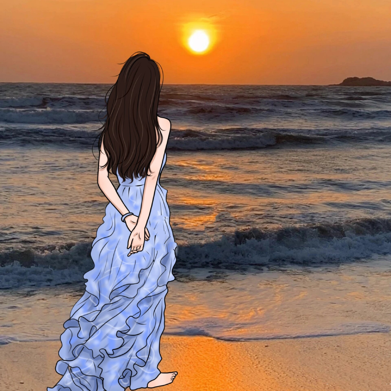 很累, 背影图片女 手绘图海边背影头像手绘头像背影海边头像女生背影