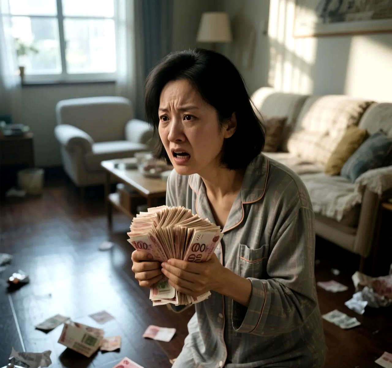 大姐心里想,这肯定是老公偷偷藏起来的私房钱,很生气,怕放家里不安全