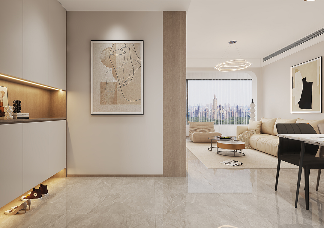 客厅 很典型的竖厅布局,满墙柜子将实用性拉l型玄关柜装修效果图l行 