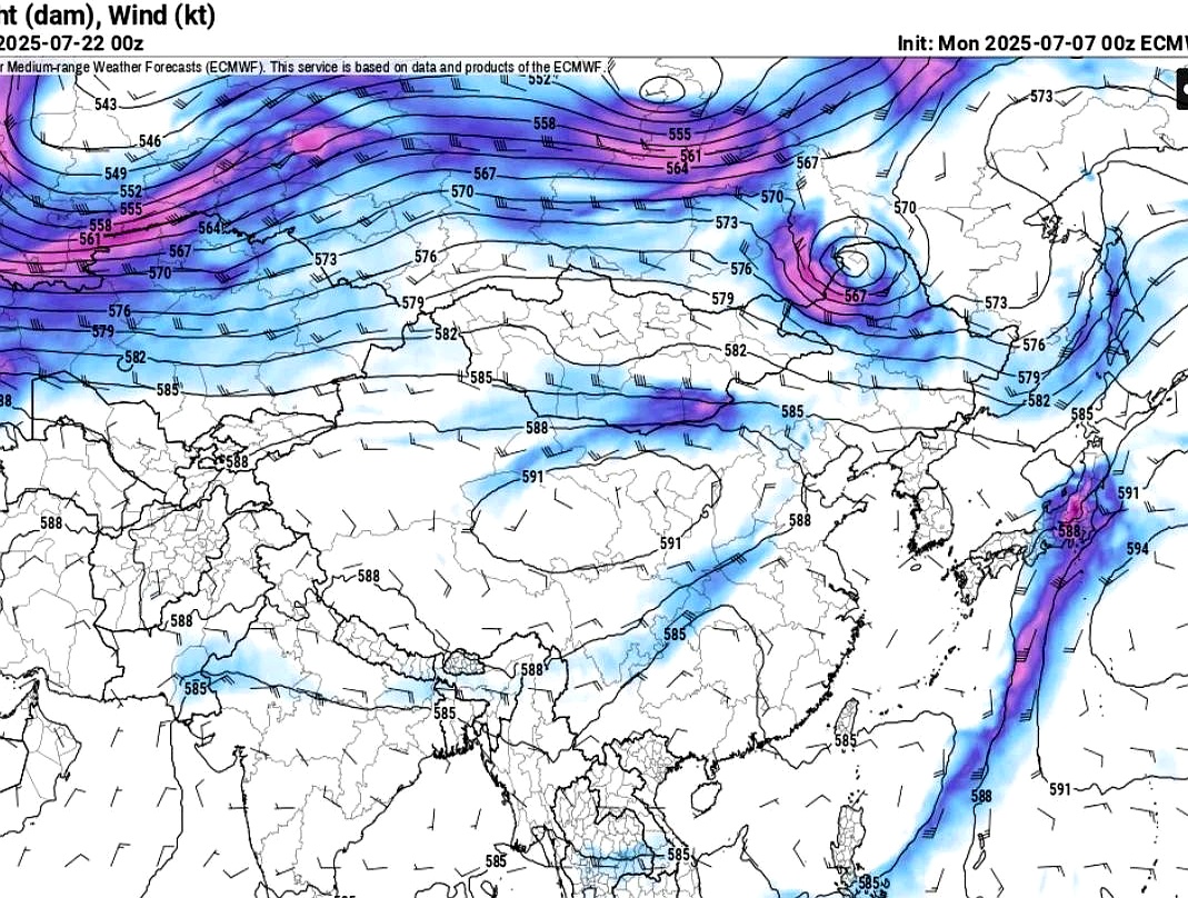 根据最新天气预报,7月22日,太平洋上的副热带高压已经退到海上了,但