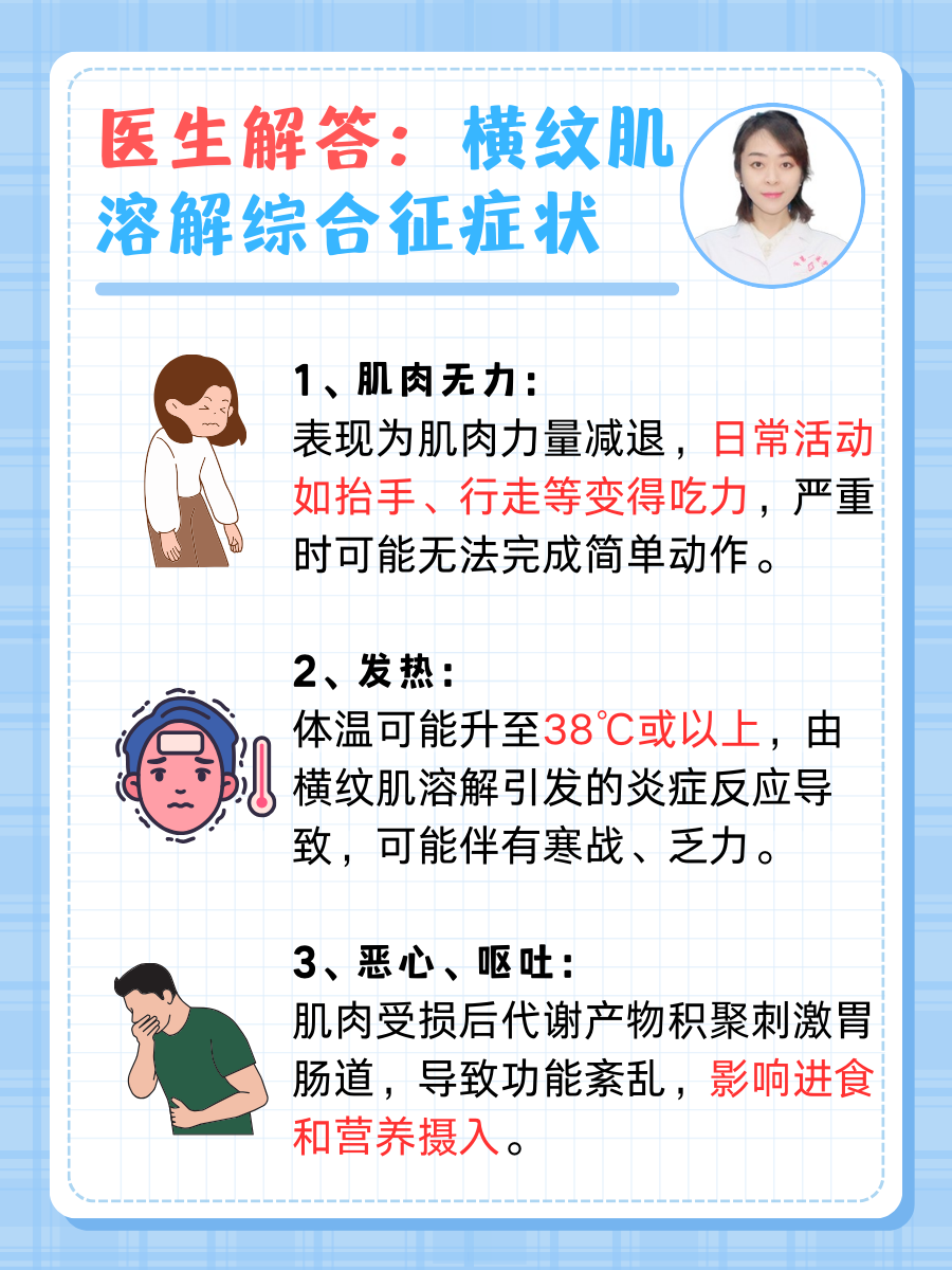 出现横纹肌溶解综合征时,患者可能会有以下症状: