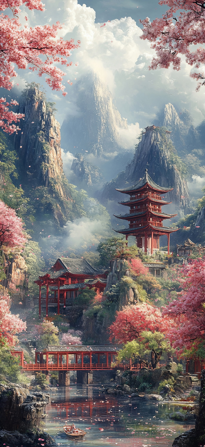 国风国漫山水场景插画壁纸