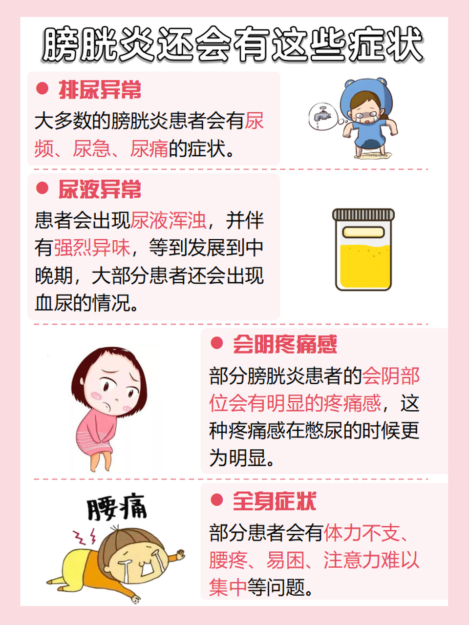 膀胱炎会导致腰痛吗  膀胱炎是膀胱黏膜发生的感染,常伴有尿道炎,统称