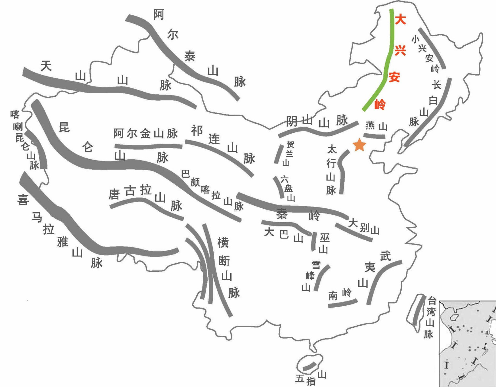 动态连更挑战# 大兴安岭在中国山脉分布图中的位置