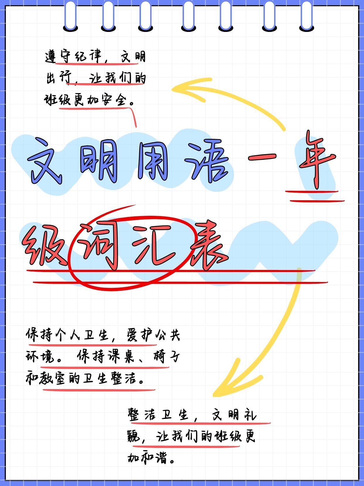 文明用语一年级词汇表   整洁与卫生 整洁卫生,文明礼貌,让我们的班级