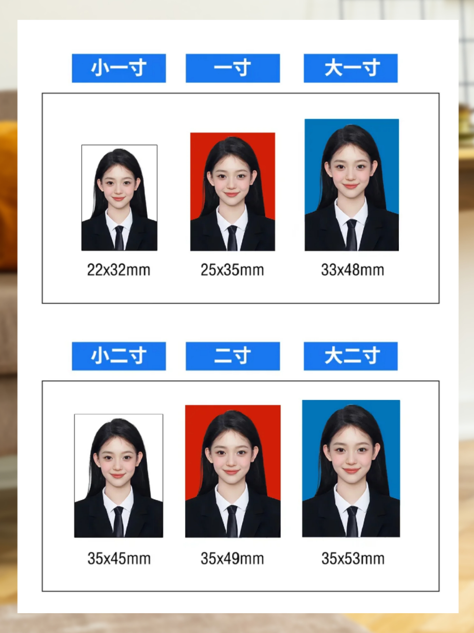 1寸照片和2寸照片对比  96证件照常用尺寸用途: 78【一寸照】78