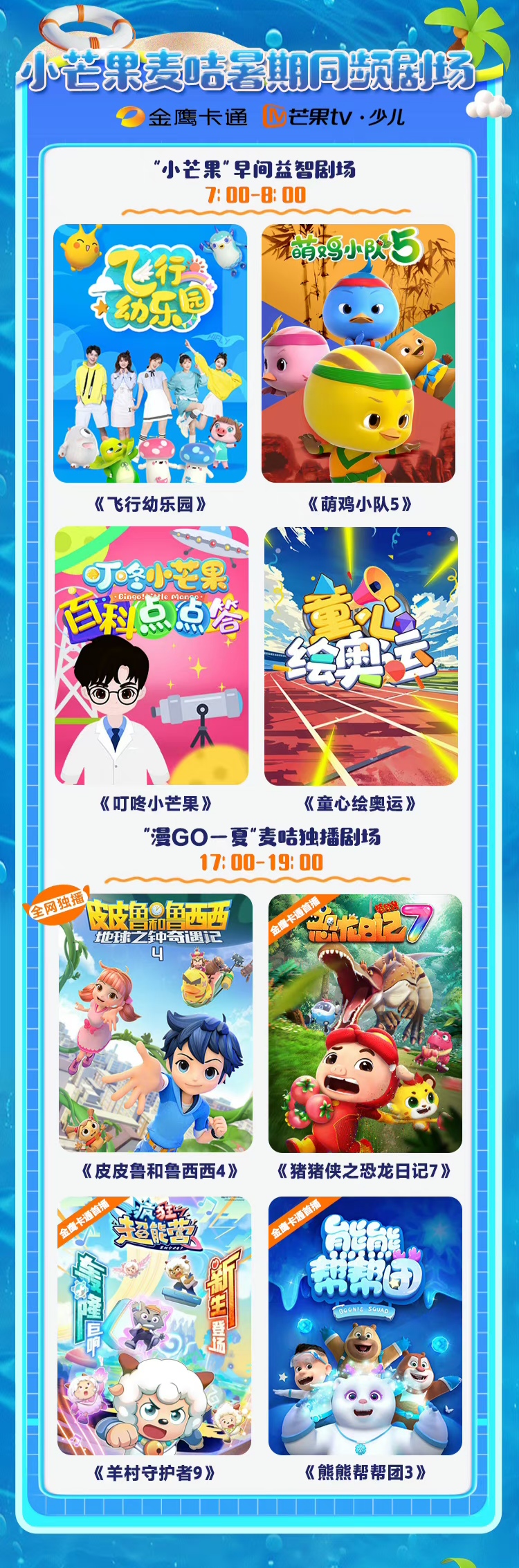 动态连更挑战#  金鹰卡通暑期片单公开,《熊熊帮帮团3》&《猪猪侠之