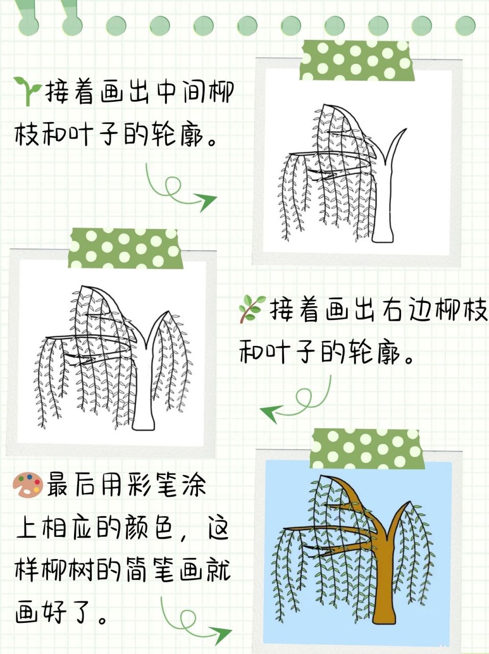 柳树画法大公开!轻松几笔,绿意盎然跃然纸上!  小朋友们!